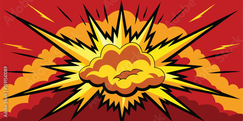 Comic Book Style Explosion, Fiery Blast, Dynamic Impact, Graphic Design