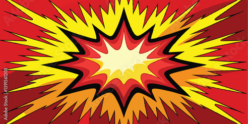 Comic Book Explosion, Red Yellow Starburst, Dynamic Action, Graphic Design, Retro Style, Pop Art, Vi