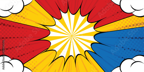 Comic Book Style Explosion Background Red, Yellow, Blue