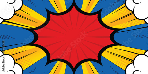 Comic Book Style Explosion, Pop Art, Red, Yellow, Blue