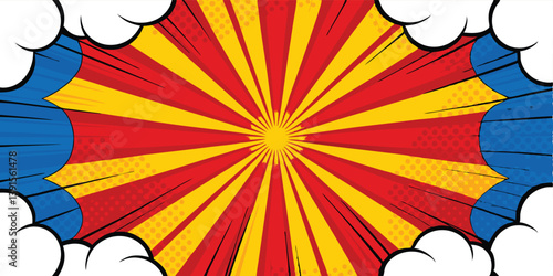 Comic Book Pop Art Background Red, Yellow, Blue Explosion