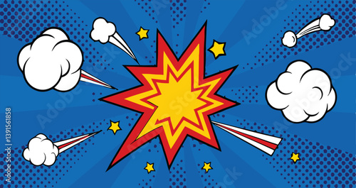 Pop Art Comic Book Explosion Dynamic Starburst, Blast Effect