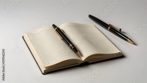 Wallpaper Mural Open blank notebook with pen on top, pure white background, soft shadow, mockup style Torontodigital.ca