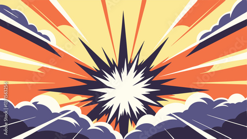 Dynamic Comic Book Explosion Sunburst, Rays, Clouds, Action