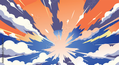 Dynamic Sky Explosion Colorful Clouds, Sunset Burst, Artistic Radiance