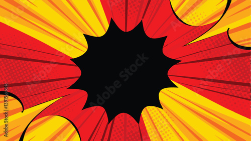 Comic Book Explosion Red, Yellow, Black, Dynamic, Action, Pop Art, Retro, Graphic, Design, Backgroun