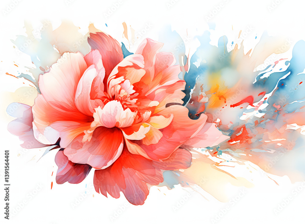 Watercolor painting. Botanical watercolor illustration. Vibrant watercolor peonies against a soft white background , nature, elegant, watercolor