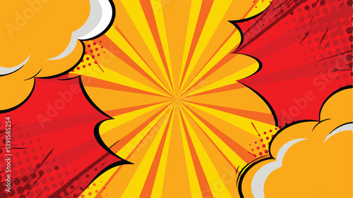 Comic Book Style Background Red, Yellow, Action, Explosion, Pop Art Design