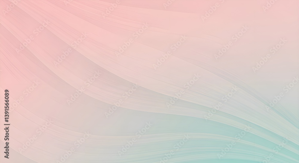 Fototapeta premium Elegant pastel gradient background in blush pink and soft teal with flowing wavy lines – sophisticated abstract texture