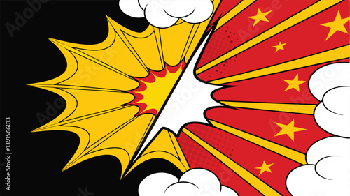 Comic Book Explosion Pop Art Design Red Yellow Stars