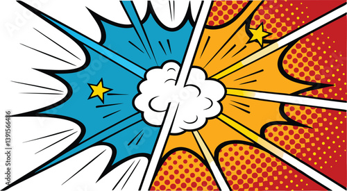 Dynamic Comic Book Explosion Blue, Orange, Red Pop Art
