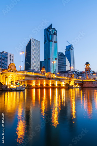 Canvas Print City view of Tianjin China at night
