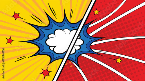 Comic Book Pop Art Style Background, Dynamic Explosion, Red Yellow