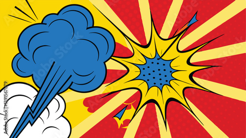 Retro Comic Book Explosion Dynamic Action, Pop Art Style
