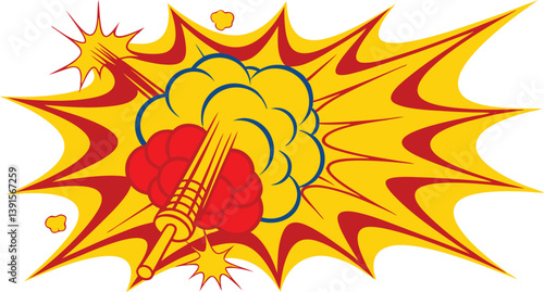 Comic Book Style Explosion, Missile, Blast, Impact, Fire, Power, Energy, Action, Graphic, Design