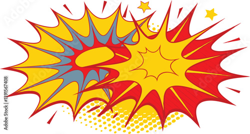 Comic Book Style Explosion, Red Yellow Burst, Graphic Design Element