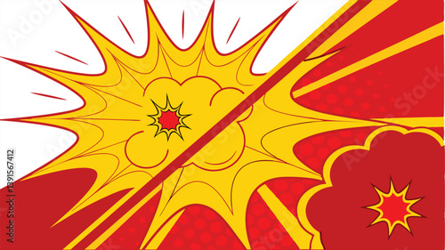 Comic Book Style Explosion, Red Yellow Design, Pop Art Burst
