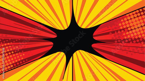 Dynamic Comic Book Explosion Red, Yellow, Radial, Pop Art Background