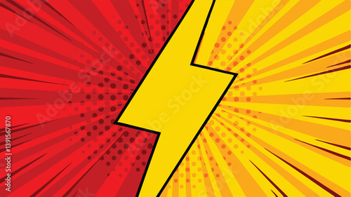 Comic Book Style Background Red, Yellow, Lightning Bolt