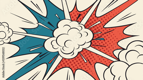 Retro Comic Book Explosion Dynamic Action, Pop Art Style, Graphic Design