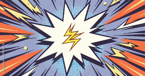 Dynamic Comic Book Explosion Energy, Power, Action, Speed, Impact, Retro, Graphic, Art, Design, Styl