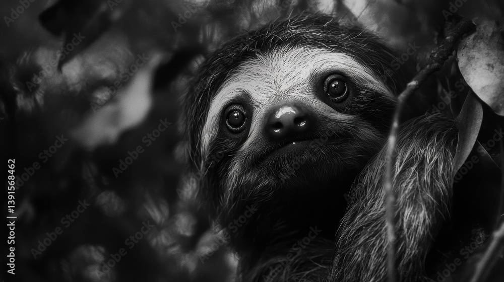 Fototapeta premium A close up of a sloth looking directly at the viewer