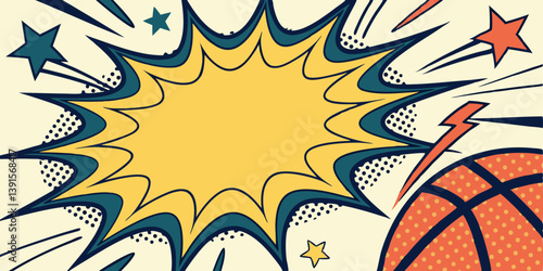 Retro Comic Book Style Basketball Action Explosion Design