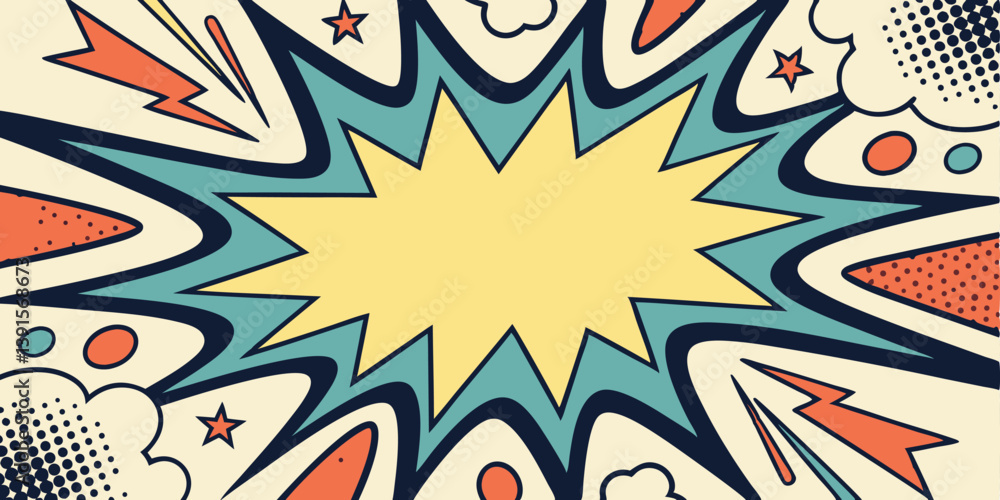 Obraz premium Retro Comic Book Style Explosion Pop Art Design Background