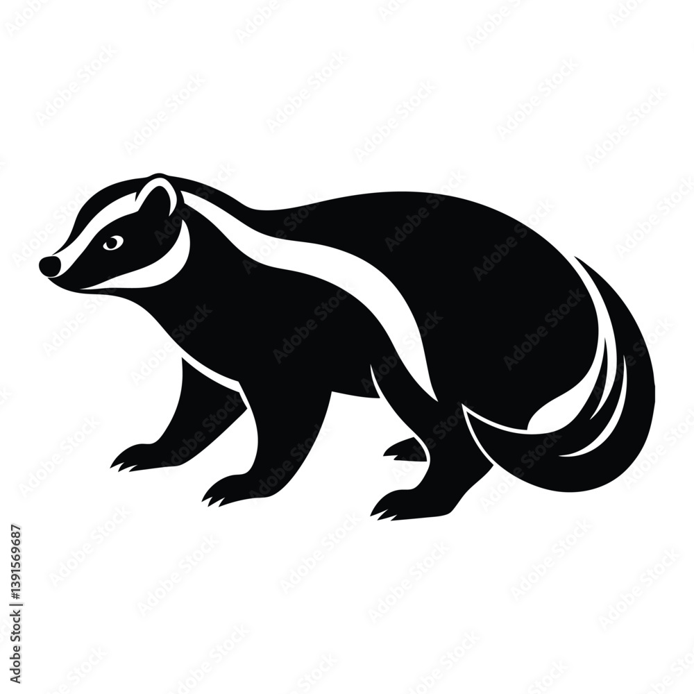 Stylized Black and White Illustration of a Standing Badger Stylized Black and White Illustration of a Standing Badger