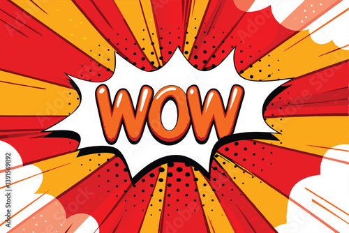 Comic Book Wow Speech Bubble, Red Yellow Burst Design
