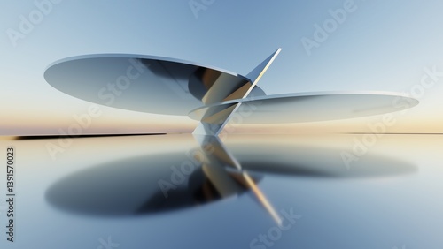 Fototapeta Naklejka Na Ścianę i Meble -  3d illustration of abstract minimal architecture background, geometric architectural with chrome or metallic arch design