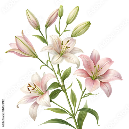 Pink Lilies: Floral Bouquet Illustration on transparent background