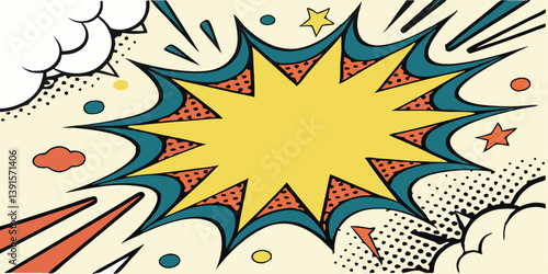 Retro Comic Book Explosion Design Pop Art Style Burst