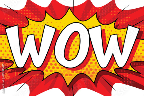 Comic Book Wow Speech Bubble, Pop Art Style, Red, Yellow