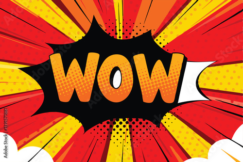 Wow Comic Book Speech Bubble Red Yellow Burst Design