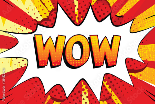 Comic Book Style WOW Explosion, Red Yellow Speech Bubble