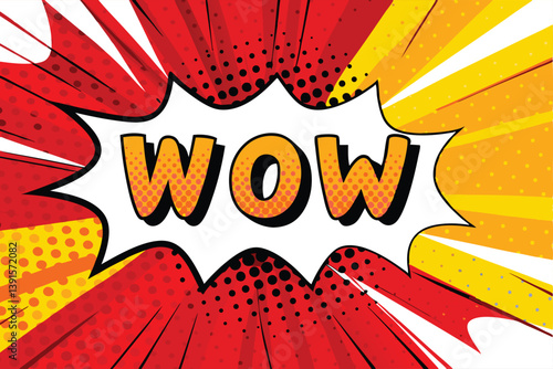 Comic Book Wow Speech Bubble Pop Art Design Red Yellow