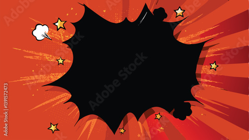 Comic Book Explosion Background, Pop Art Style, Red, Black, Stars