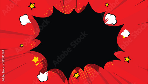 Comic Book Explosion Red Background Black Speech Bubble Stars