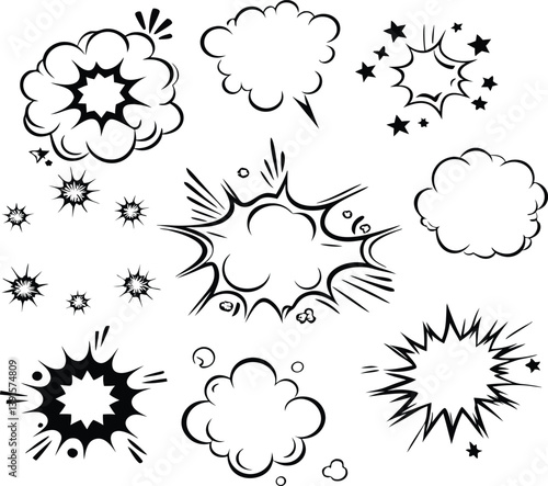 Comic Book Explosion Speech Bubbles Starburst, Pow, Bam Effects