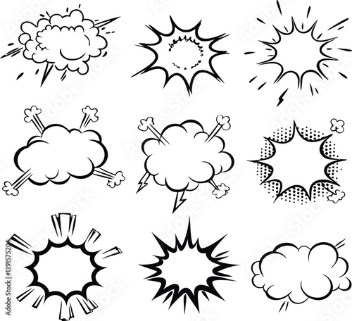 Comic Book Style Explosion Speech Bubbles and Sound Effects