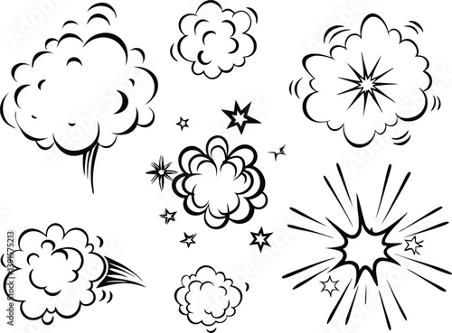 Comic Book Style Explosion Effects Smoke, Stars, and Pow!
