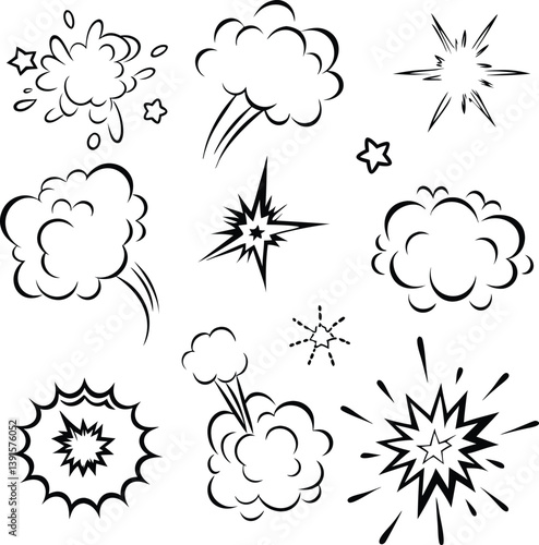 Comic Book Style Explosions, Stars, and Puffs of Smoke