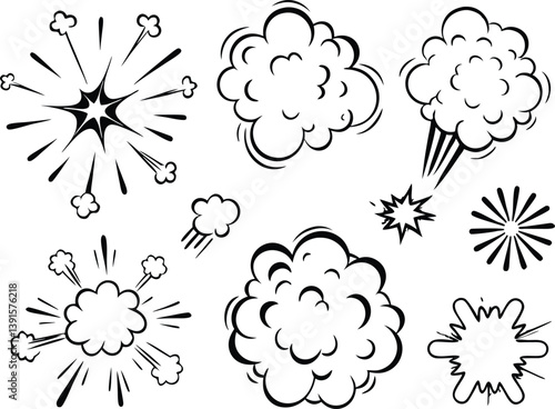Comic Book Explosion Effects Pop Art Style Smoke, Burst, Bang