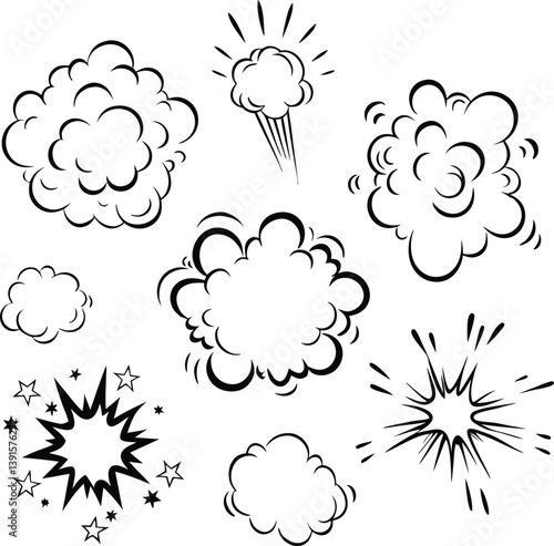 Comic Book Style Explosions, Clouds, and Starburst Effects