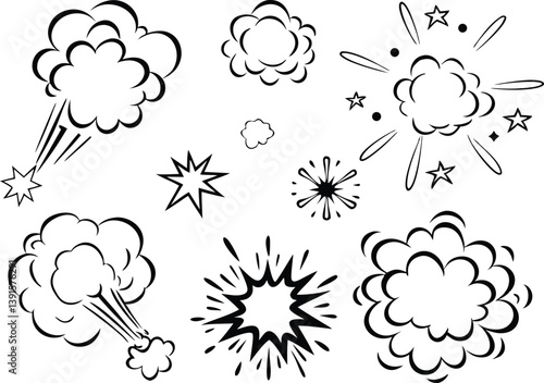 Comic Book Explosion Effects Clouds, Stars, and Bursts