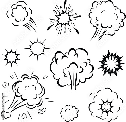 Comic Book Style Explosion Effects Graphic Design Elements Set