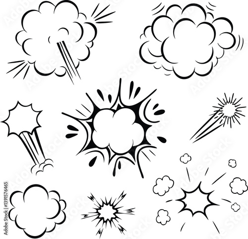 Comic Book Explosions Action, Pow, Bang, Effects, Illustrations, Graphics, Design, Elements, Style, 