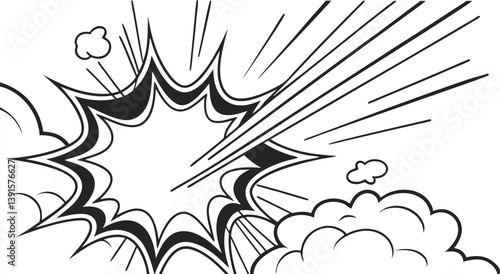 Comic Book Explosion Effect Dynamic Action, Powerful Blast, Retro Style