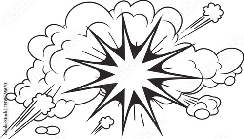 Comic Book Explosion, Black and White, Starburst, Smoke, Power